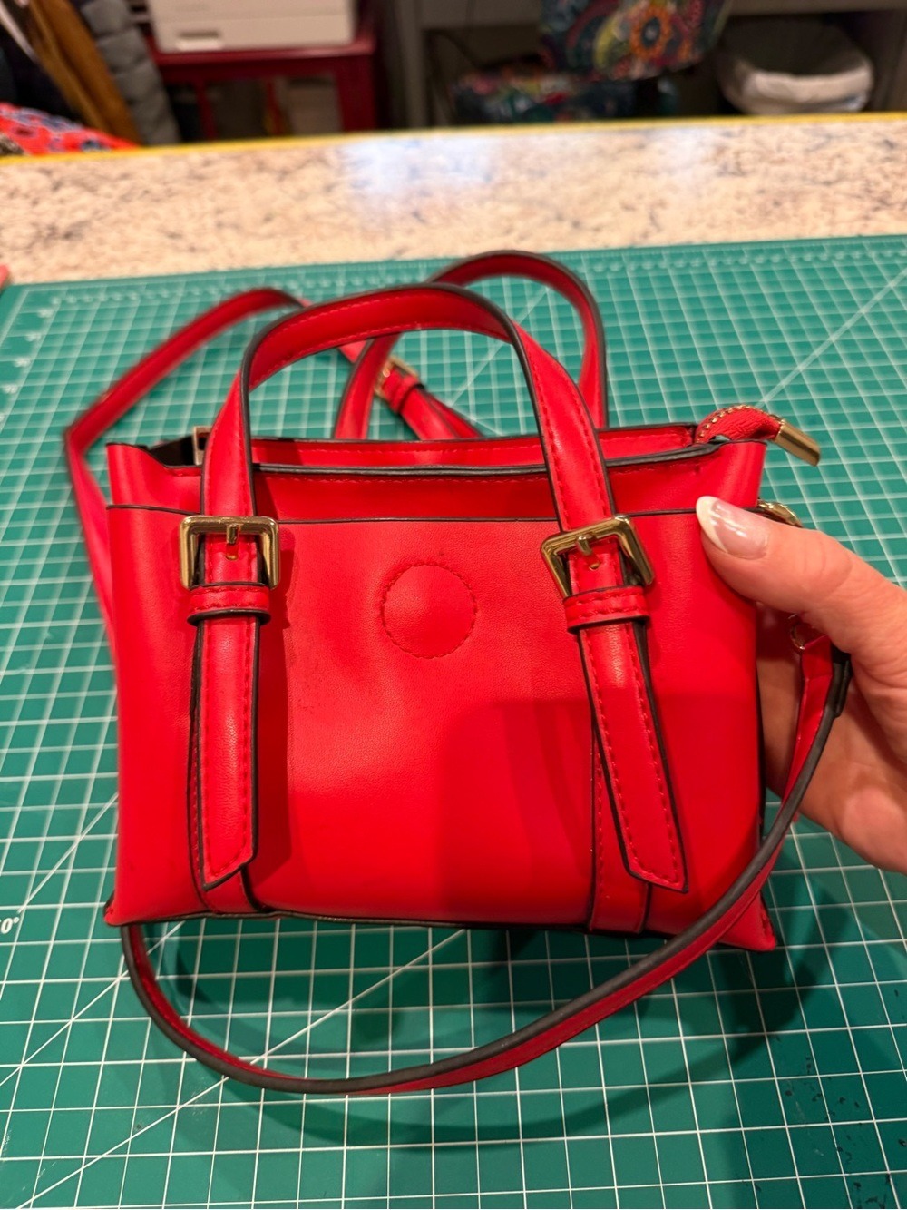 Forever 21 Red Mini Satchel Crossbody Purse Faux Leather Gold Hardware Like New - Picture 11 of 12